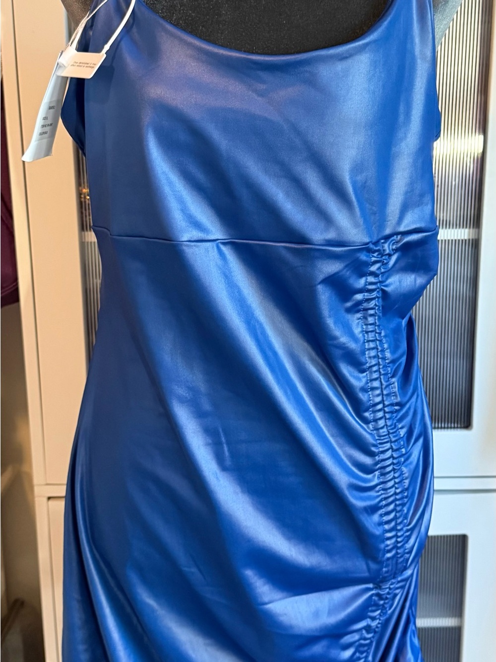 Ramisu Royal Blue Strapless Pleather Slip Dress